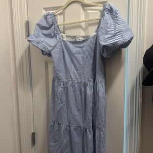 J. Crew Stripes Sofia Puff sleeve tiered dress